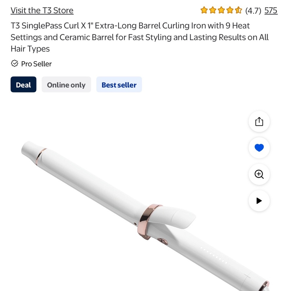 T3 Curling Iron in White with Rose Gold Details